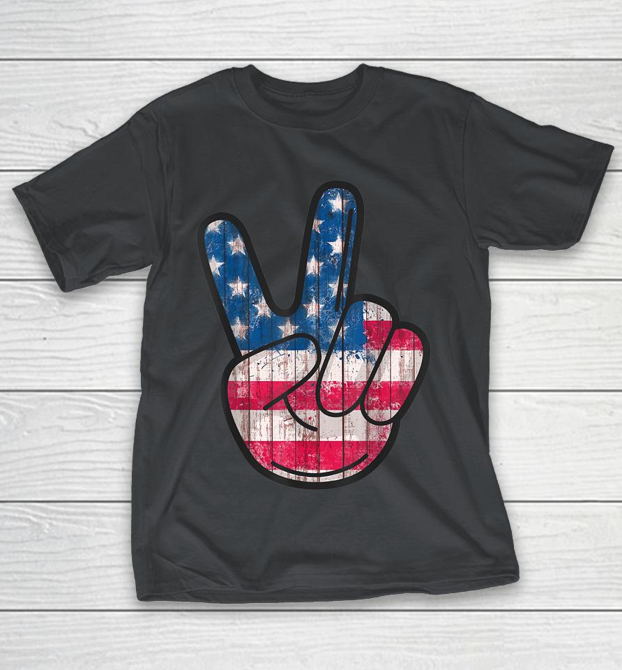 American Flag Peace Sign Hand  4th Fourth Of July Shirts