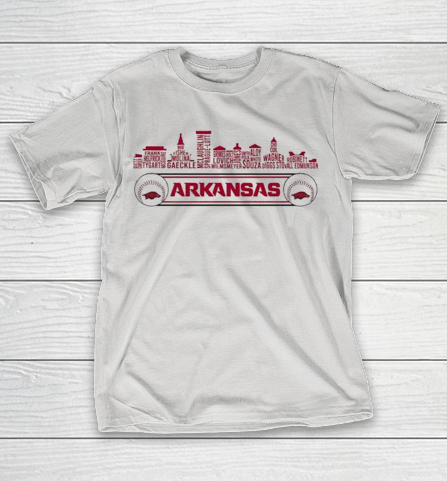 Arkansas Razorbacks Baseball Skyline Players Name Shirts