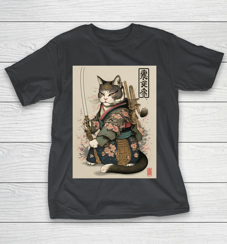Japanese Art Cat Ninja Ukiyo-E Anime Style Samurai Cat Shirts