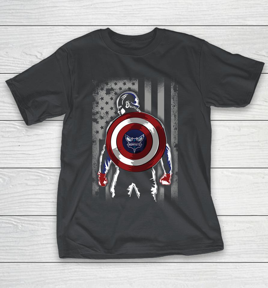 NBA Charlotte Hornets Captain America Marvel Flag Basketball Sports Shirts