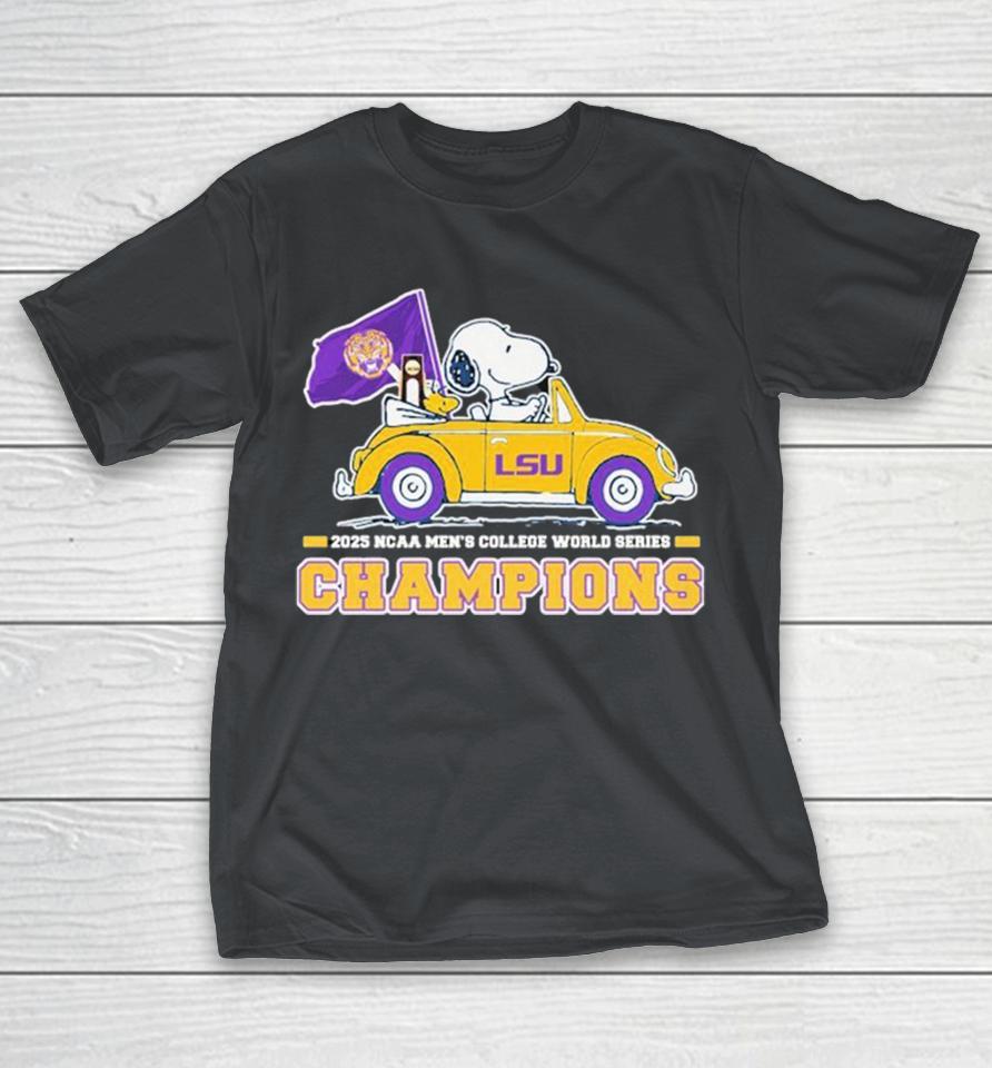 Official Snoopy And Woodstock The Peanuts Driving Car LSU Tigers 2025 NCAA Baseball Men’s College World Series Champions National Champions Shirts