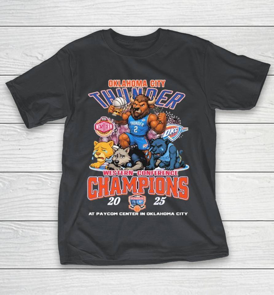 Oklahoma City Thunder Beats Denver Nuggets Minnesota Timberwolves Memphis Grizzlies NBA Western Conference Champions 2025 Signatures Mascots Shirts
