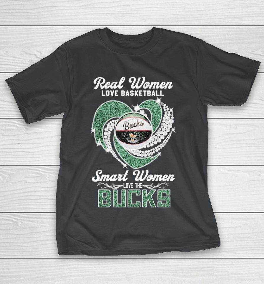 Real Women Love Basketball Smart Women Love The Milwaukee Bucks Heart Diamond Shirts