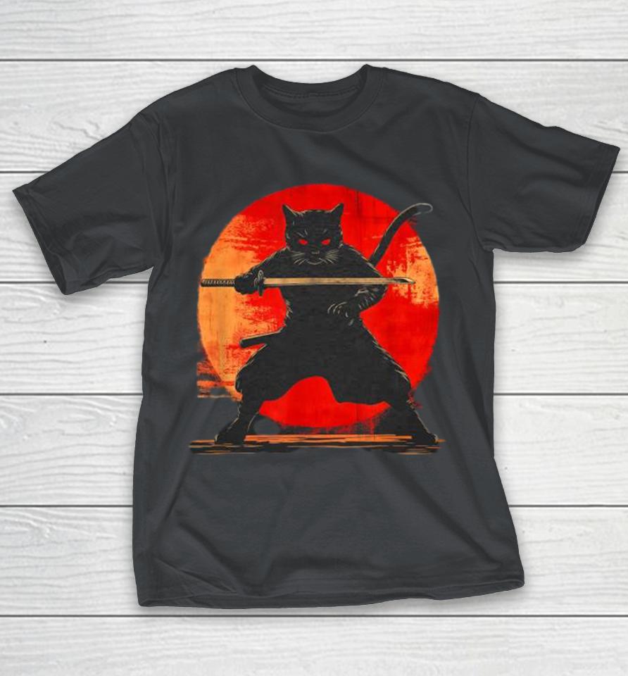 Samurai Cat Katana Art Japanese Anime Shirts