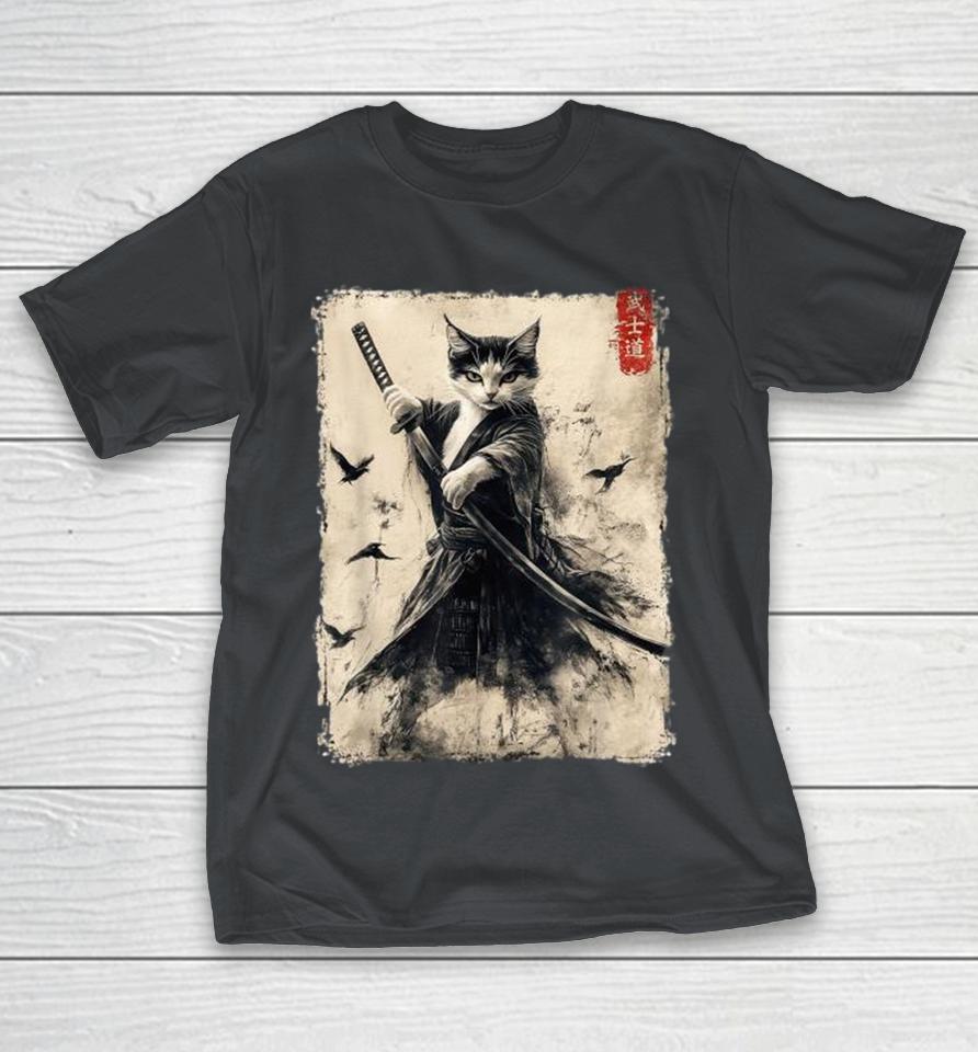 Samurai Cat Vintage Japanese Art Anime Shirts