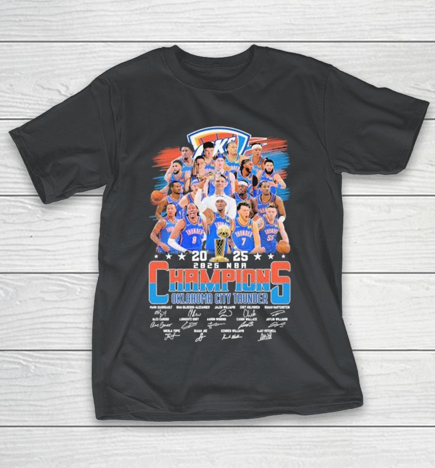 Shai Gilgeous-Alexander, Chet Holmgren, Jalen Williams, Lu Dort, and Coach Mark Daigneault Oklahoma City Thunder 2025 NBA Champions Signatures Shirts