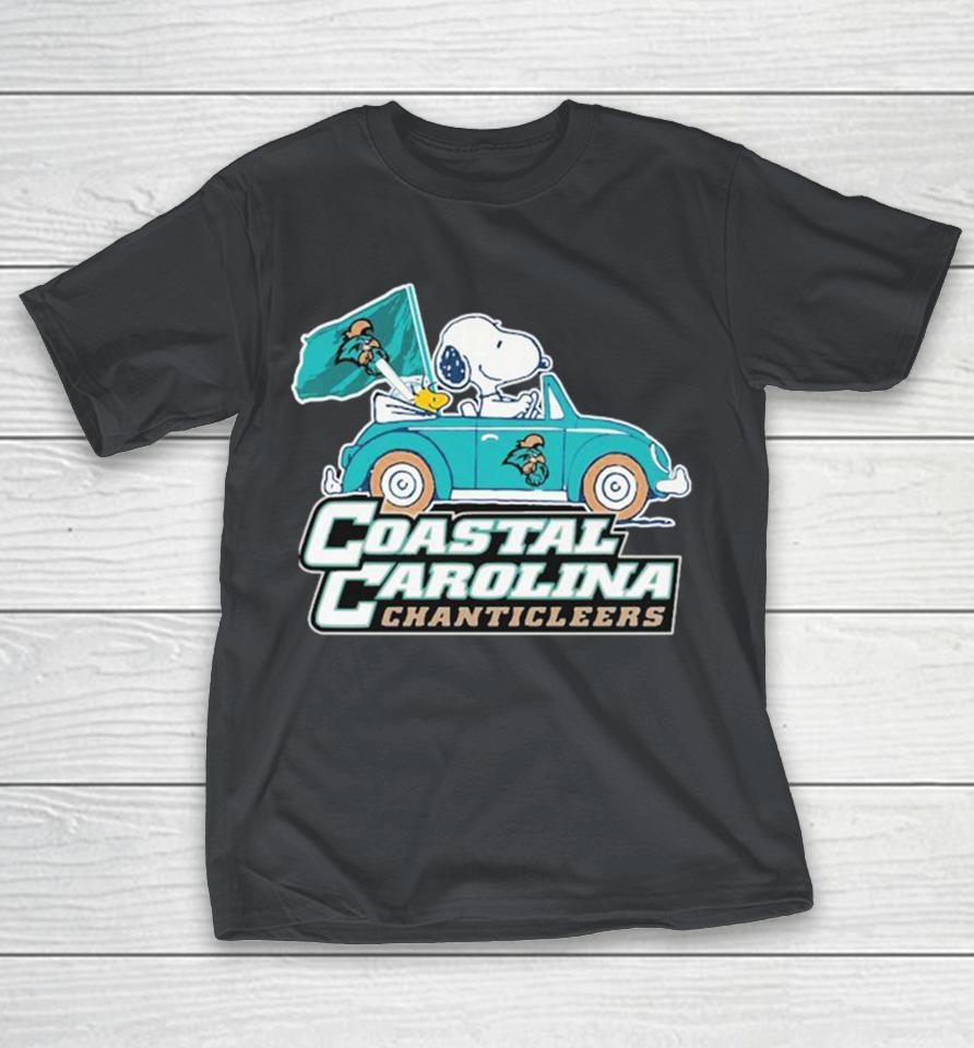 Snoopy And Woodstock The Peanuts Driving Car Coastal Carolina Chanticleers Shirts