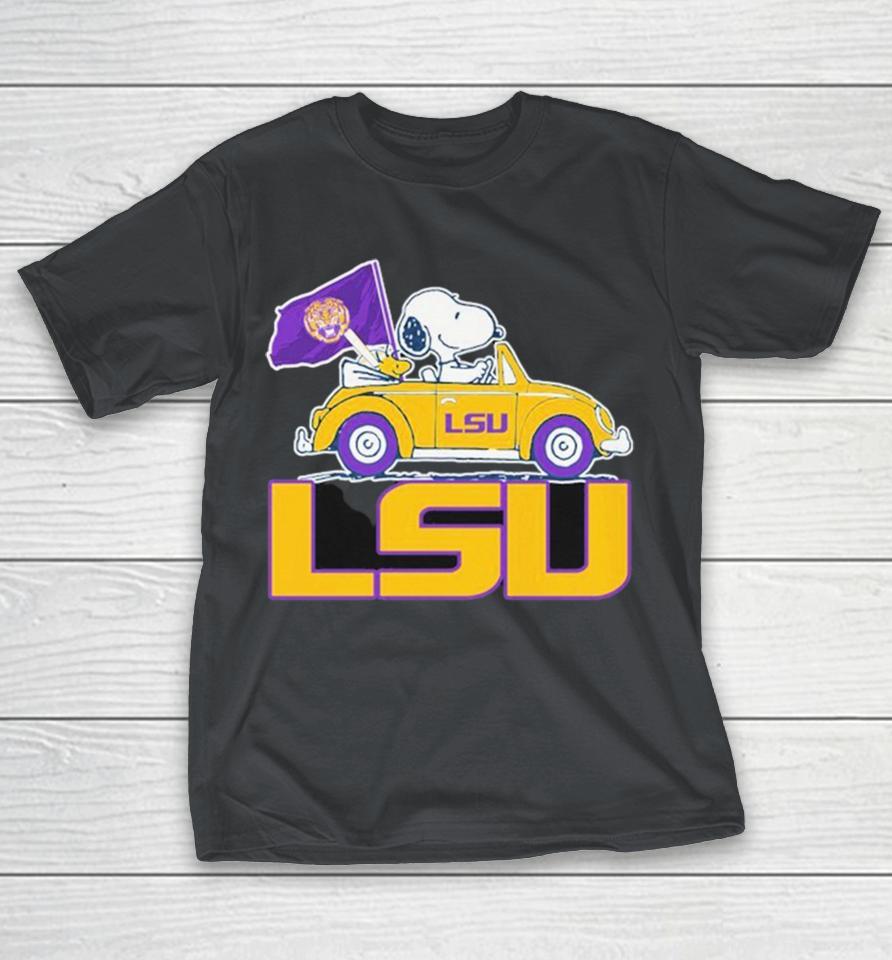 Snoopy And Woodstock The Peanuts Driving Car Lsu Tigers Shirts