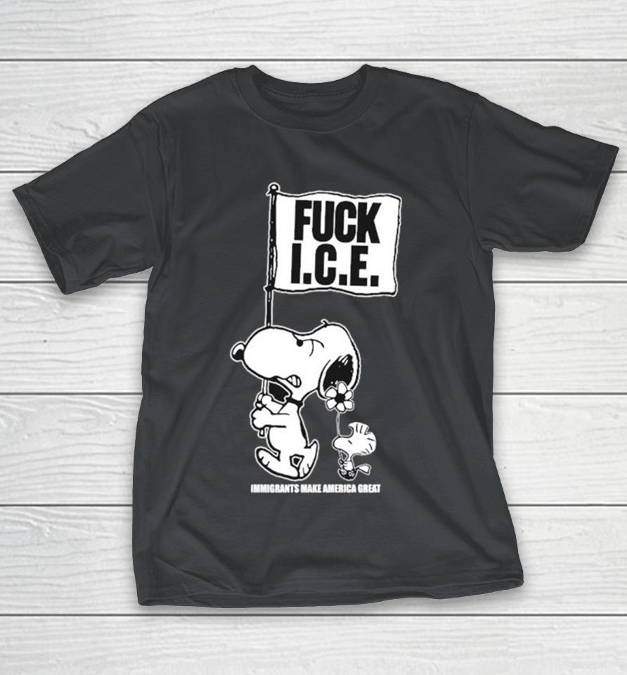 Snoopy And Woodstock The Peanuts Fuck Ice Flag Immigrants Make America Great Shirts