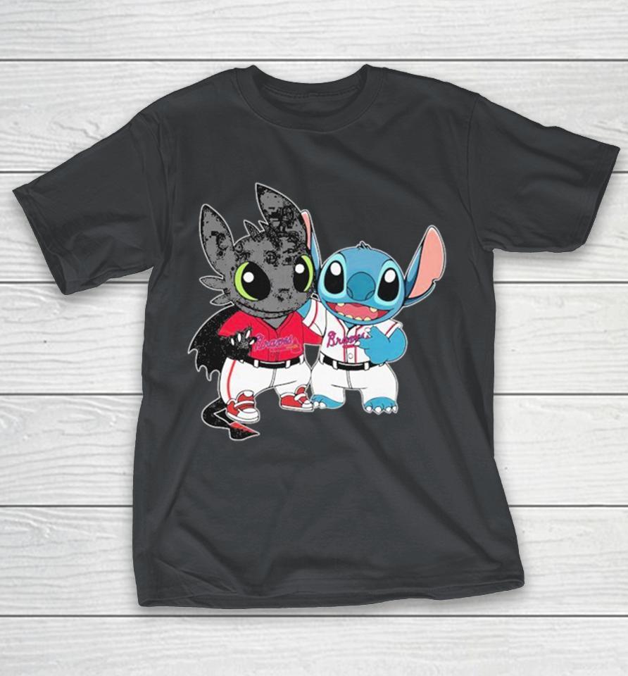Stitch And Toothless Black Dragon X Atlanta Braves Shirts