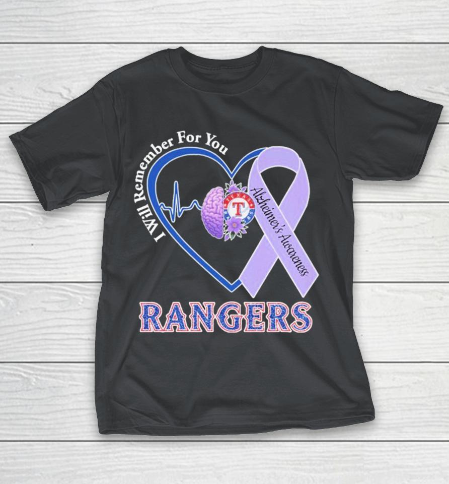 Texas Rangers I Will Remember For You Alzheimer’s Awareness Heartbeat Brain Shirts