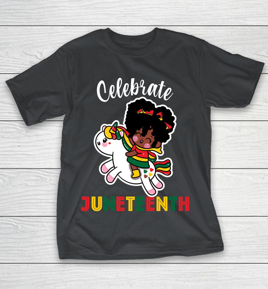 Unicorn Celebrate Juneteenth 1865 Cute Black Girls Kids Shirts