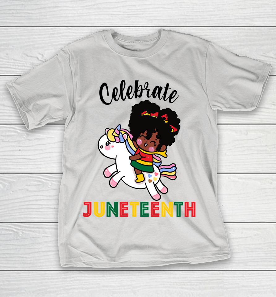 Unicorn Celebrate Juneteenth 1865 Cute Black Girls Kids Shirts